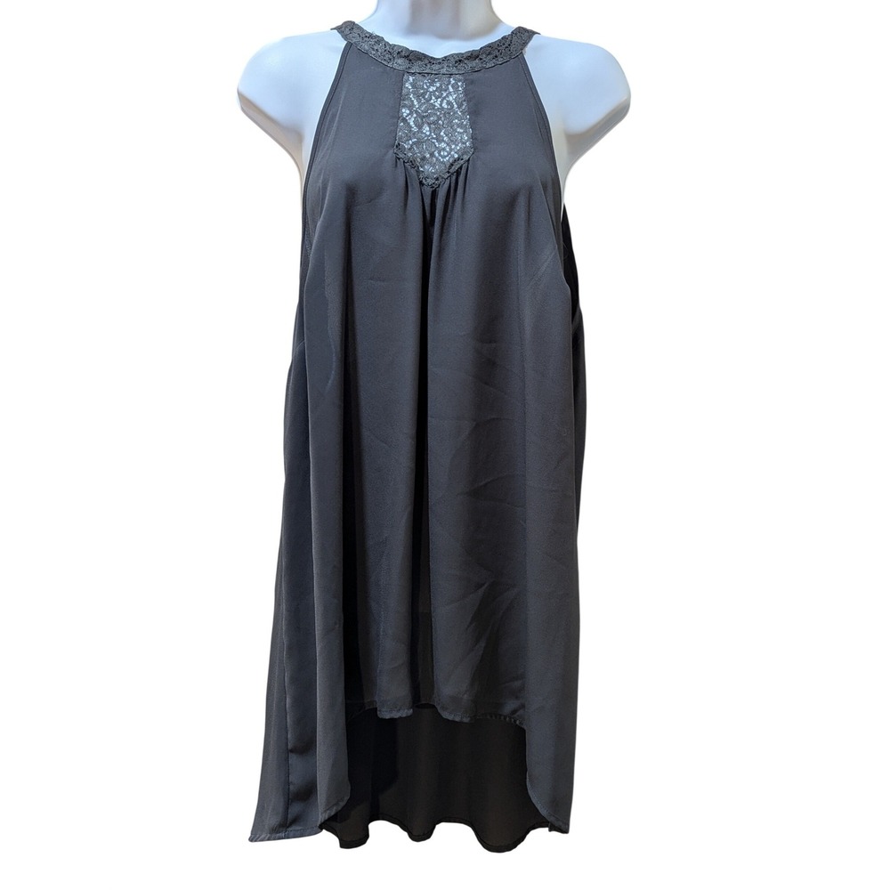 Torrid Georgette Charcoal Grey Lace Trim High Low Halter Blouse Size 1 Plus Size